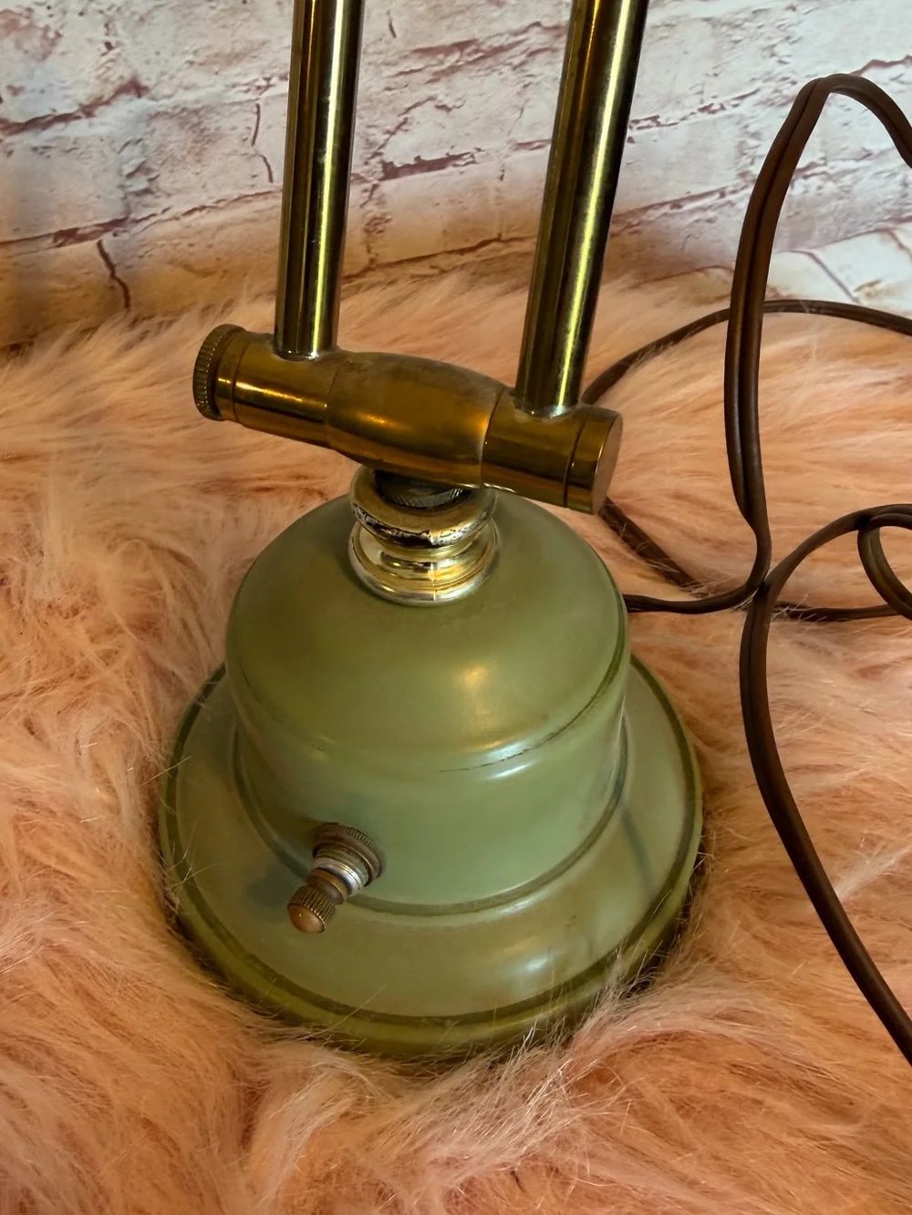 antique Adjustable MCM Green Metal & brass Desk Lamp